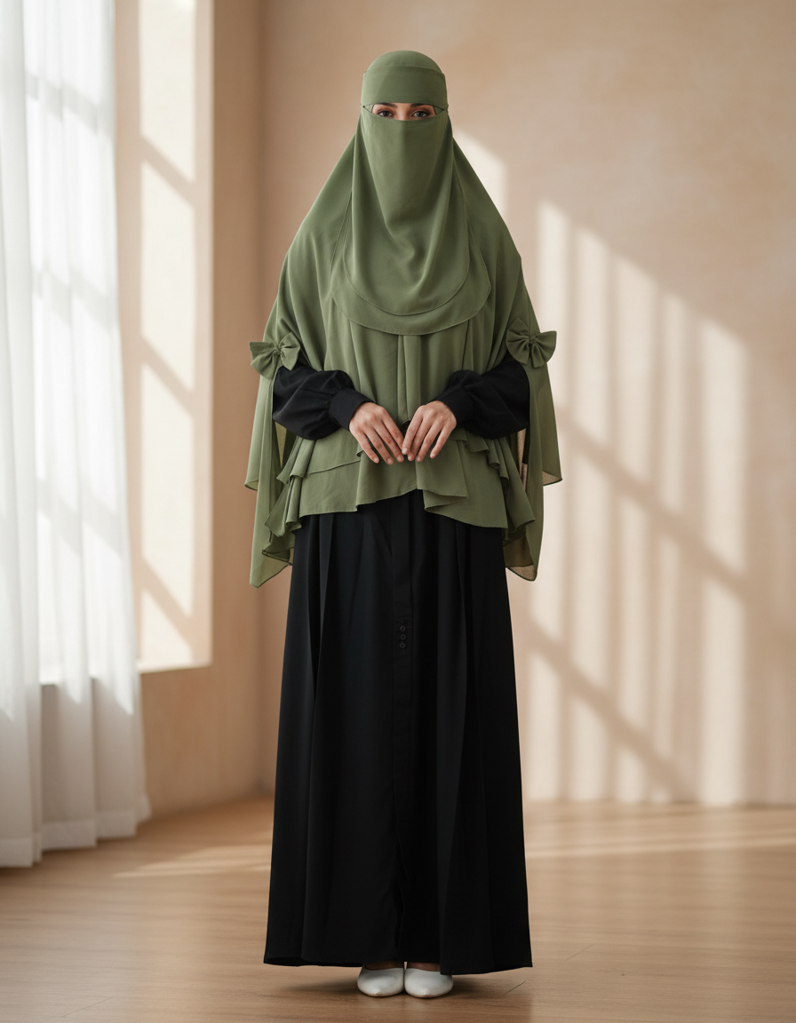 2 Layer Khimar with nikab Olive