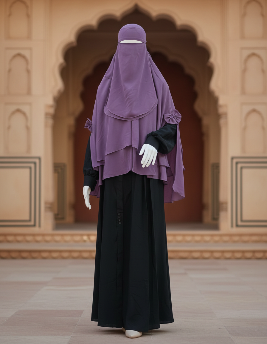 2 Layer Khimar with nikab Purple