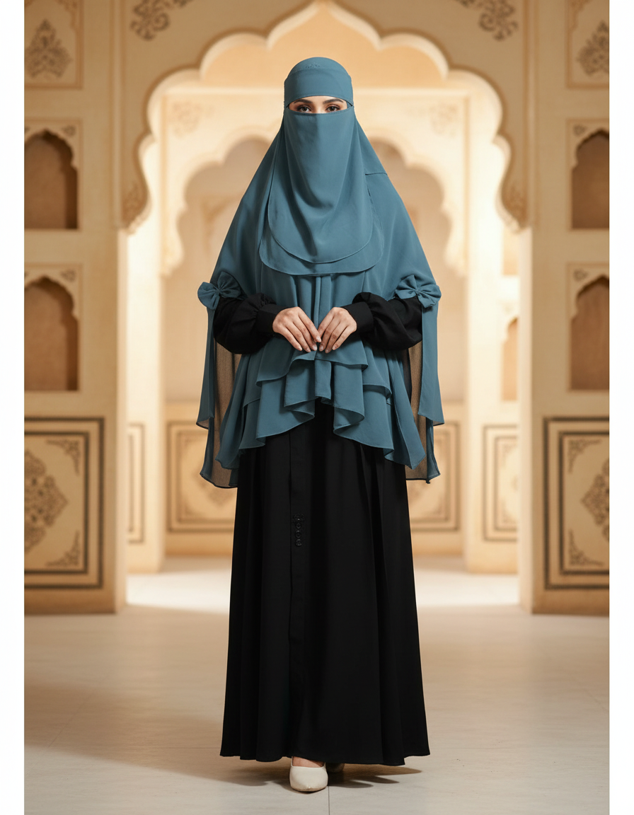 2 Layer Khimar with nikab grey