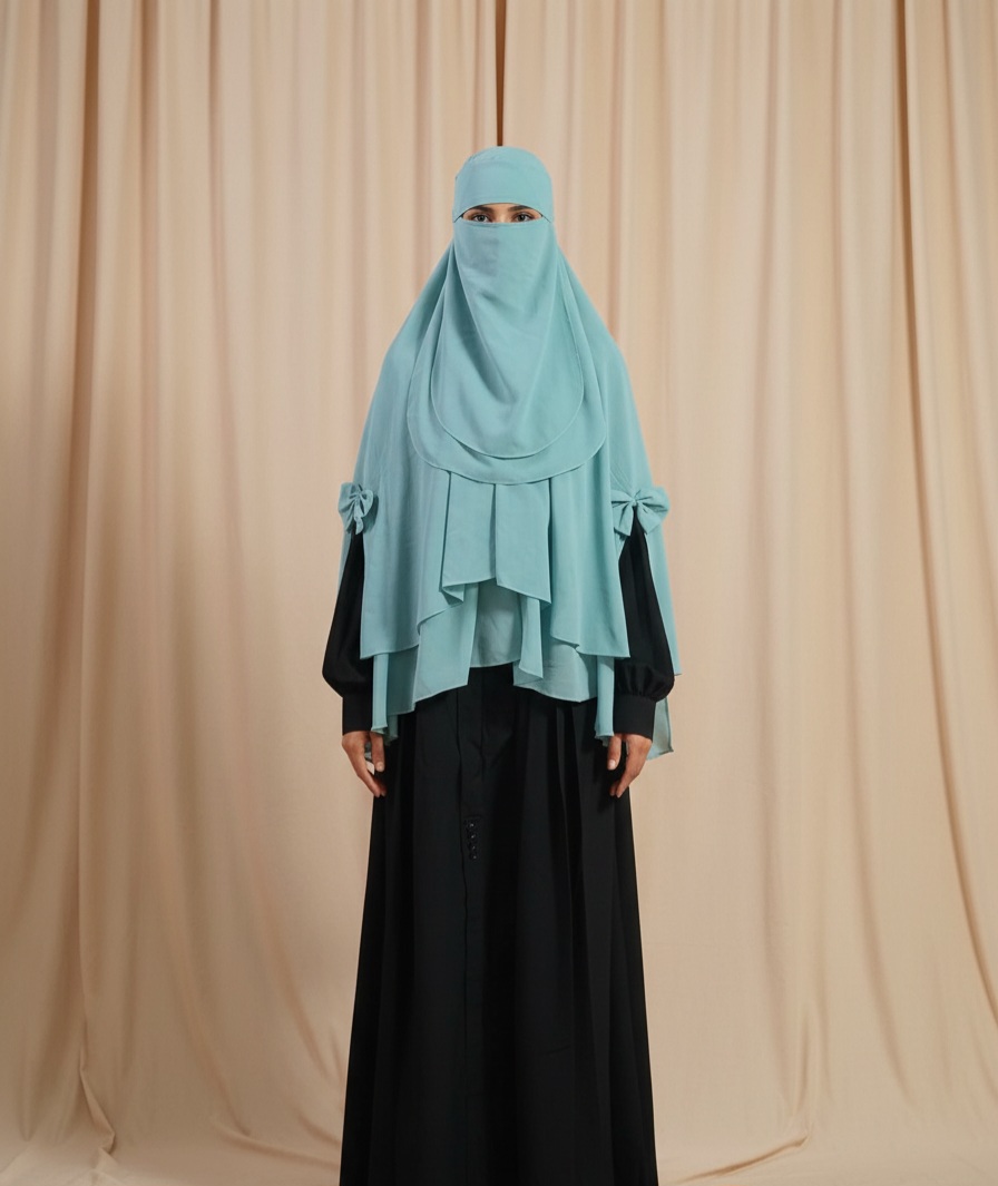 2 Layer Khimar with nikab mint green
