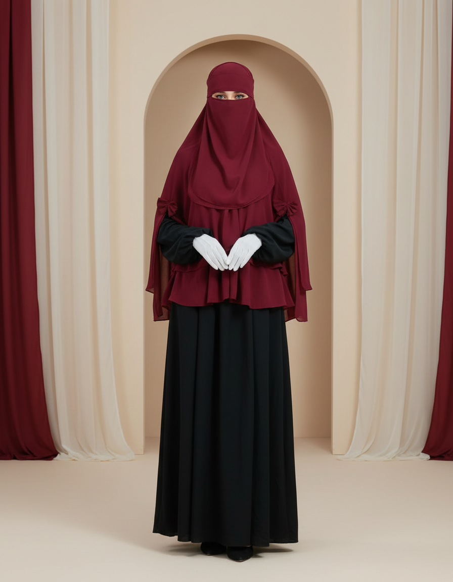 2 Layer Khimar with nikab Maroon