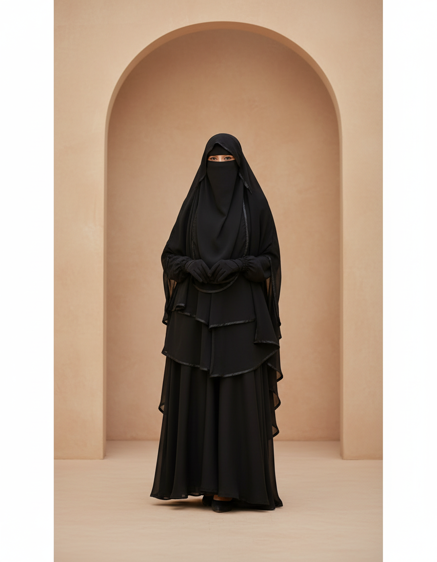 New Design Borkha with 2 layer Hijab