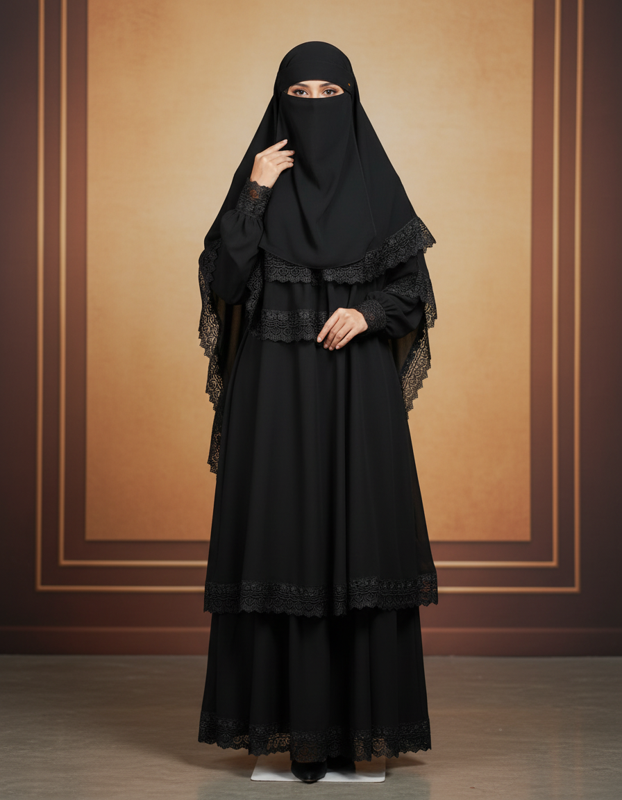 Premium lace Borkha set Black