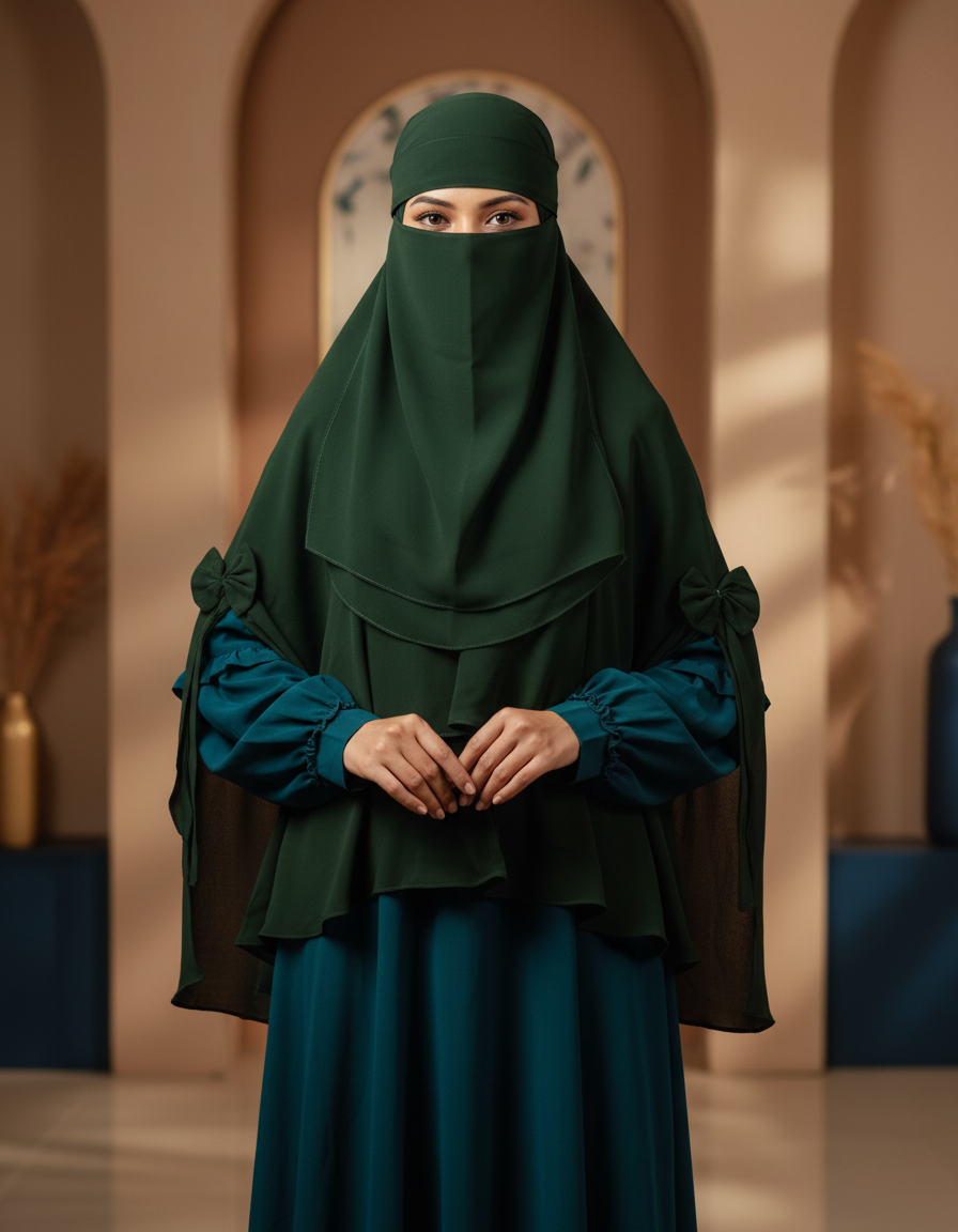 2 Layer Khimar with nikab Olive